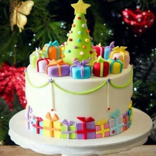 Cheerful Christmas Cake decorated with festive elements, creating a joyful and vibrant centerpiece for your holiday celebrations.