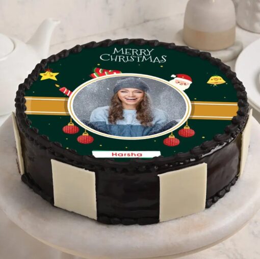 Christmas Cheer Photo Cake with a festive holiday photo, perfect for adding a personal touch to your Christmas celebrations.