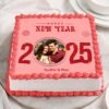 New Year Celebration Photo Cake with personalized photo and festive decorations, perfect for making your New Year celebration extra special.