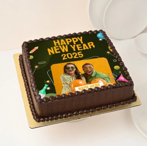 New Year Memory Square Cake with festive decorations and rich flavors, perfect for creating unforgettable memories during your New Year celebration.