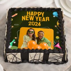 New Year Memory Square Cake with festive decorations and rich flavors, perfect for creating unforgettable memories during your New Year celebration.