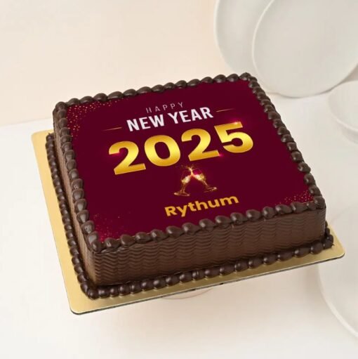 New Year Snapshot Cake with personalized photo decoration.