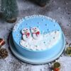 Snowy Snowman Christmas Cake featuring a cute snowman design, perfect for adding a festive touch to your Christmas celebrations.