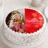 Snowy Christmas Photo Cake with personalized photo, decorated with snowflakes and winter accents, perfect for holiday celebrations.