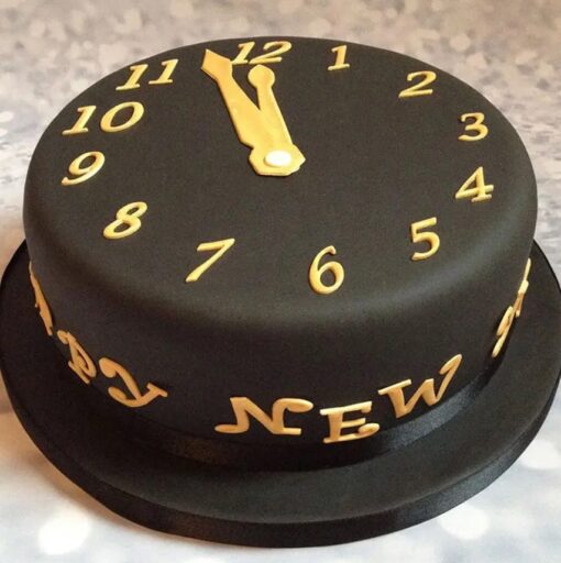 Ticking Time New Year Cake featuring a clock design, ideal for counting down to midnight and celebrating the New Year in style.