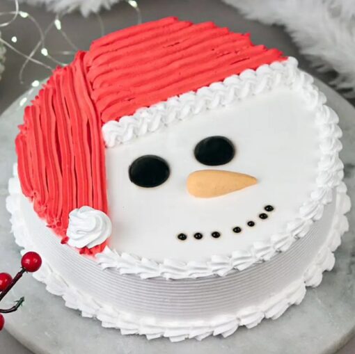 Frosty Santa Vanilla Cake decorated with a jolly Santa design, ideal for Christmas celebrations and adding festive charm to the table.