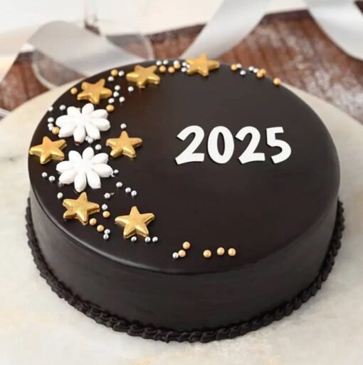 Velvet Chocolate New Year Cake with luxurious layers of rich chocolate and velvety texture.