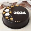 Velvet Chocolate New Year Cake with luxurious layers of rich chocolate and velvety texture.