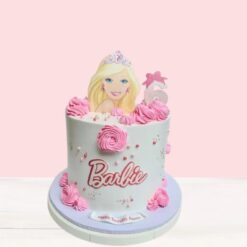 Barbie Cream Fantasy Cake showcasing creamy layers, elegant decorations, and a whimsical design for birthday celebrations.