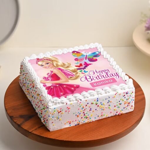 Barbie Glam Party Cake – a stylish cake adorned with Barbie-inspired decorations and vibrant hues, perfect for glamorous birthday parties.