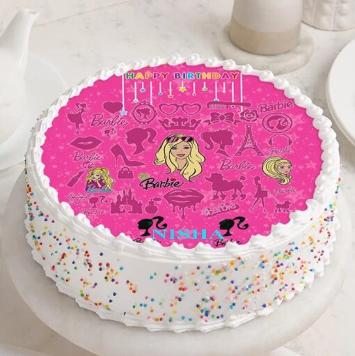 Barbie Poster Birthday Cake with vibrant colors and playful designs, ideal for Barbie-themed birthday celebrations.