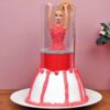 Vanilla Barbie Pull Up Cake with creamy vanilla layers and a surprise pull-up frosting effect, perfect for Barbie-themed celebrations.