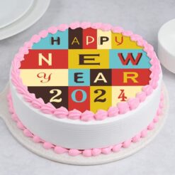 Radiant New Year Cake, a festive dessert with bright colors and exquisite decorations, perfect for welcoming the New Year.