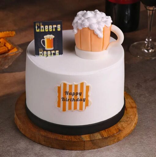 Cheers Party Fondant Cake featuring vibrant designs, ideal for birthday celebrations and festive events.