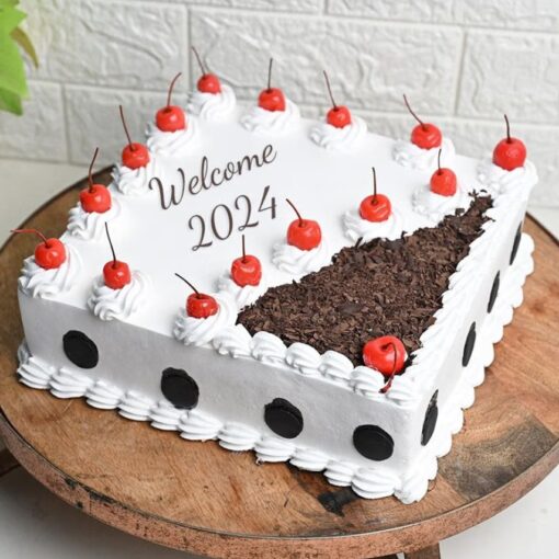 Cherry Royale New Year Cake with a rich cherry topping, perfect for celebrating the new year with elegance and flavor.