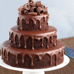 Chocolaty Drip Tier Cake with rich chocolate layers and a flawless drip design.