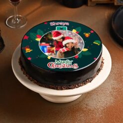 Christmas Photo Cake featuring festive decorations and a customizable photo design, perfect for adding a personal touch to your holiday celebrations.