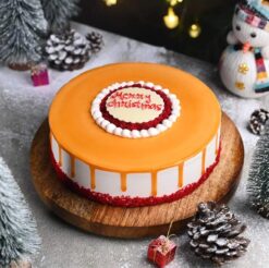 Christmas Velvet Brew Cake with rich red velvet layers and warm holiday flavors for festive celebrations.