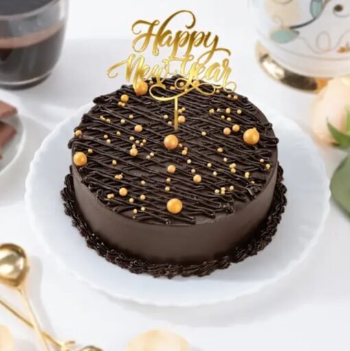 Dark Delight New Year Cake – a luxurious chocolate cake with rich layers and smooth frosting, ideal for festive New Year indulgence.