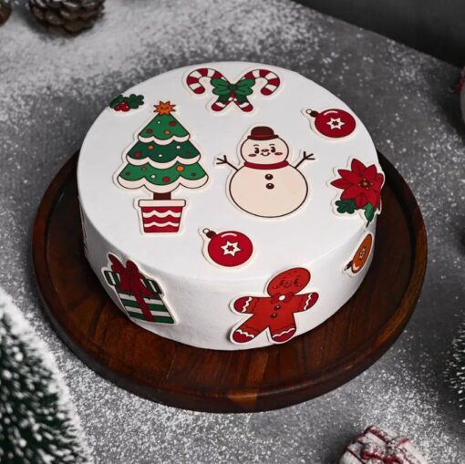 Decadent Christmas Cake showcasing rich textures and festive decorations.