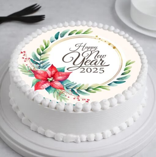 Floral Wishes New Year Cake – a beautifully decorated cake featuring elegant floral patterns, ideal for celebrating the New Year with charm.