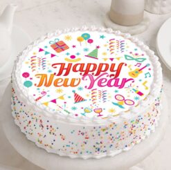 Vivid Bliss New Year Cake with colorful layers and bright frosting, symbolizing joy and new beginnings.