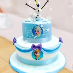 Frozen Enchantment Cake with magical winter-inspired decorations, perfect for Frozen-themed parties or winter celebrations.