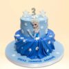 Queen Elsa Cake featuring ice-blue accents, snowflakes, and Elsa’s iconic crown, perfect for a Frozen-themed birthday or party.