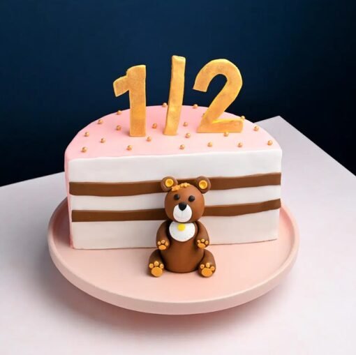 Joyous Teddy Half Cake with a cute teddy bear design, soft layers, and delicious flavors, perfect for birthdays and celebrations.