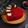 Heart-shaped Red Velvet Cake with creamy frosting, a delicious and elegant dessert for Valentine’s Day, anniversaries, or romantic occasions.