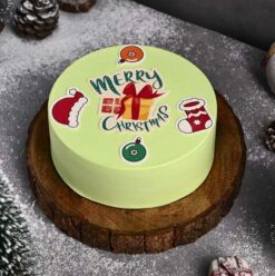 Indulgent Merry Christmas Cake featuring rich flavors and festive holiday decorations.