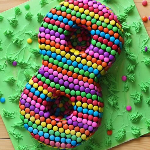 A beautifully decorated Jewel Eight Number Cake, perfect for birthday celebrations.