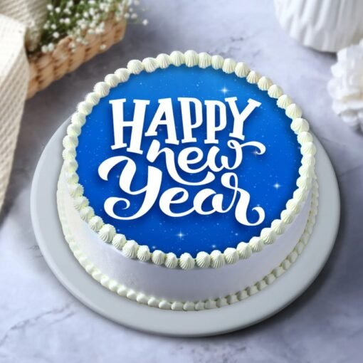 Joyful New Year Special Cake – a beautifully decorated cake with vibrant New Year-themed designs, perfect for celebrating with happiness and delight.