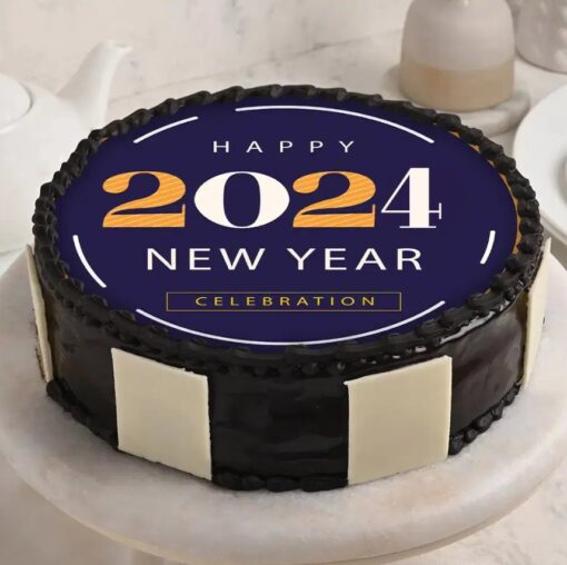 Joyous Moments New Year Cake decorated with festive elements.