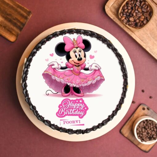 Adorable Minnie Magic Photo Cake featuring Minnie Mouse theme with customizable photo design, vibrant colors, and detailed decorations.