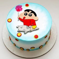 A playful and colorful Shinchan Fondant Cake featuring vibrant designs for a fun-filled birthday party.