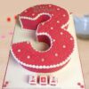 Colorful Number Three Birthday Cake decorated with vibrant designs, ideal for a 3rd birthday celebration.