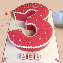 Colorful Number Three Birthday Cake decorated with vibrant designs, ideal for a 3rd birthday celebration.