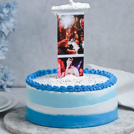 Blueberry Memory Delight Cake featuring soft cake layers filled with tangy blueberry filling and beautifully decorated for a memorable dessert experience.