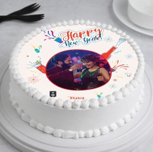 New Year Moments Photo Cake with a personalized photo for a festive and memorable celebration.