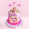 Queen Barbie Cake with a royal theme, fondant crown details, and luxurious layers, perfect for Barbie-inspired birthday parties or celebrations.