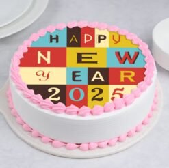 Radiant New Year Cake, a festive dessert with bright colors and exquisite decorations, perfect for welcoming the New Year.