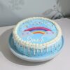 Rainbow Enchantment Cake featuring vibrant layers in bright rainbow colors, creating a magical and colorful dessert for any celebration.