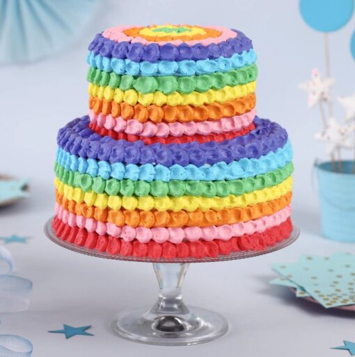 Rainbow Tier Cake with vibrant colors, multiple layers, and a festive design, perfect for birthdays, weddings, and joyful celebrations.