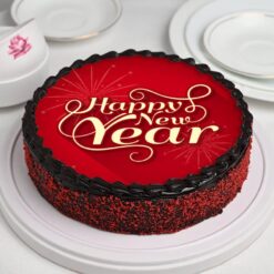 Celebration Red Velvet New Year Cake, a festive dessert with vibrant red layers, perfect for ringing in the new year.