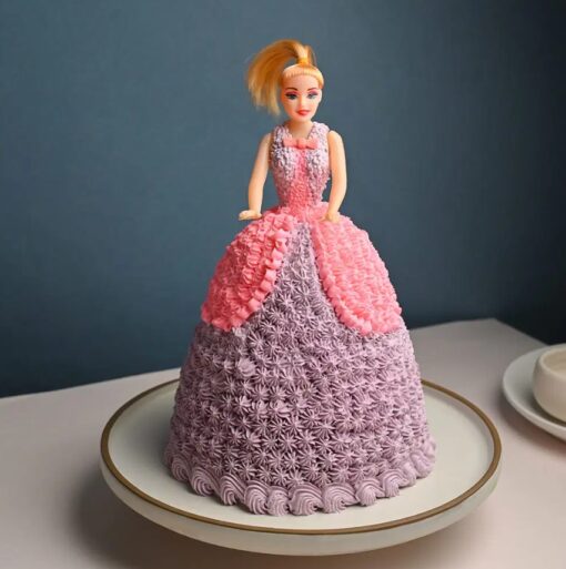 Rosy Barbie Doll Cake featuring beautiful pink layers and charming decorations, ideal for birthday celebrations.