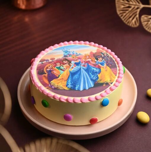 Royal Disney Princesses Cake featuring elegant designs of iconic princesses like Cinderella, Belle, and more for a magical celebration.