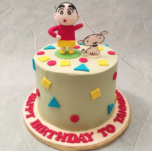 A delightful Shinchan Shiro Journey Cake featuring Shinchan and his beloved Shiro for a fun-filled celebration.