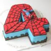 A Spiderman Four Number Cake, designed for superhero fans – ideal for birthday parties and Spiderman-themed celebrations.