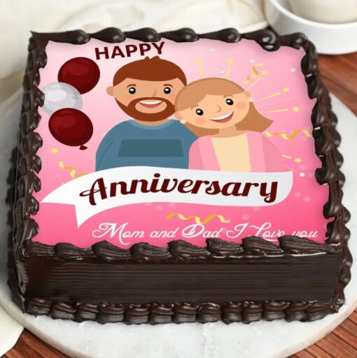 Square Anniversary Cake with elegant decorations, perfect for commemorating a beautiful love story and special moments shared together.